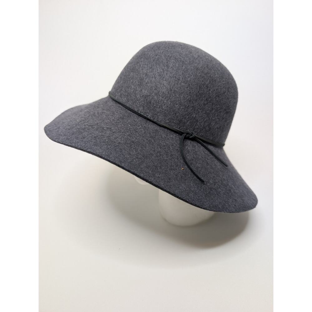 Phenix Wide-Brimmed Wool Floppy Hat W/ Leather Strap Fedora Charcoal Gray